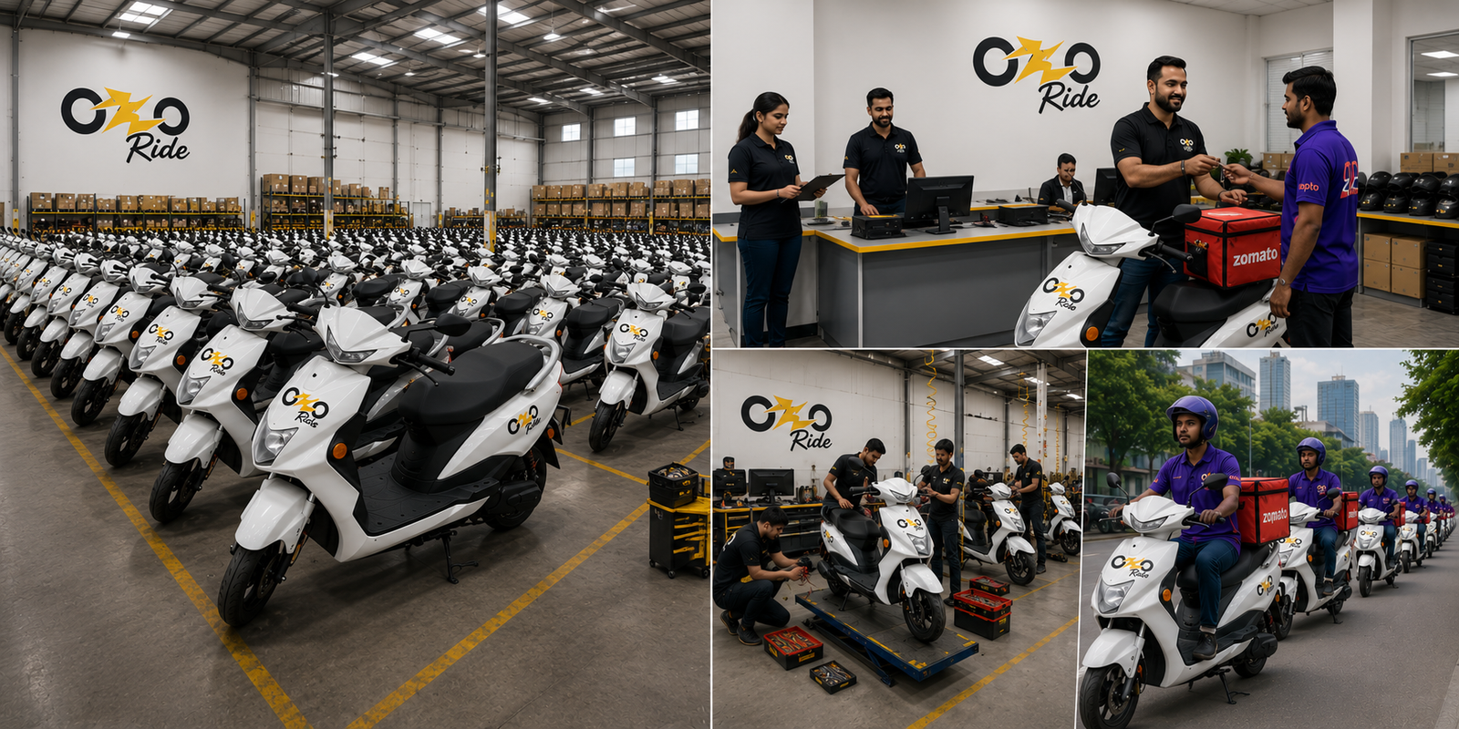 Ozoride white electric scooty fleet and rider operations