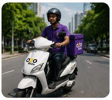 Ozoride rider using white electric scooty rental