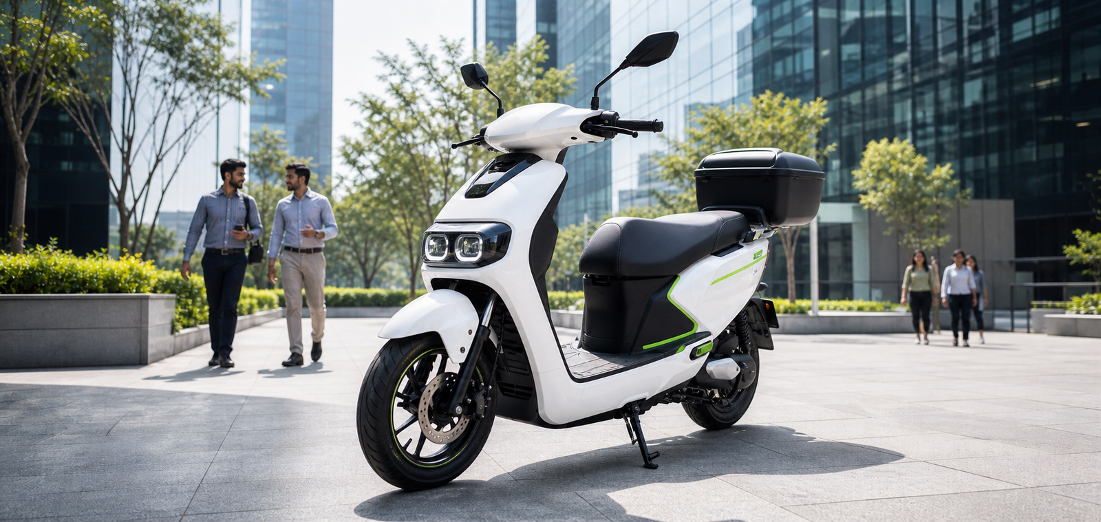 Ozoride white double-light electric scooty for delivery riders